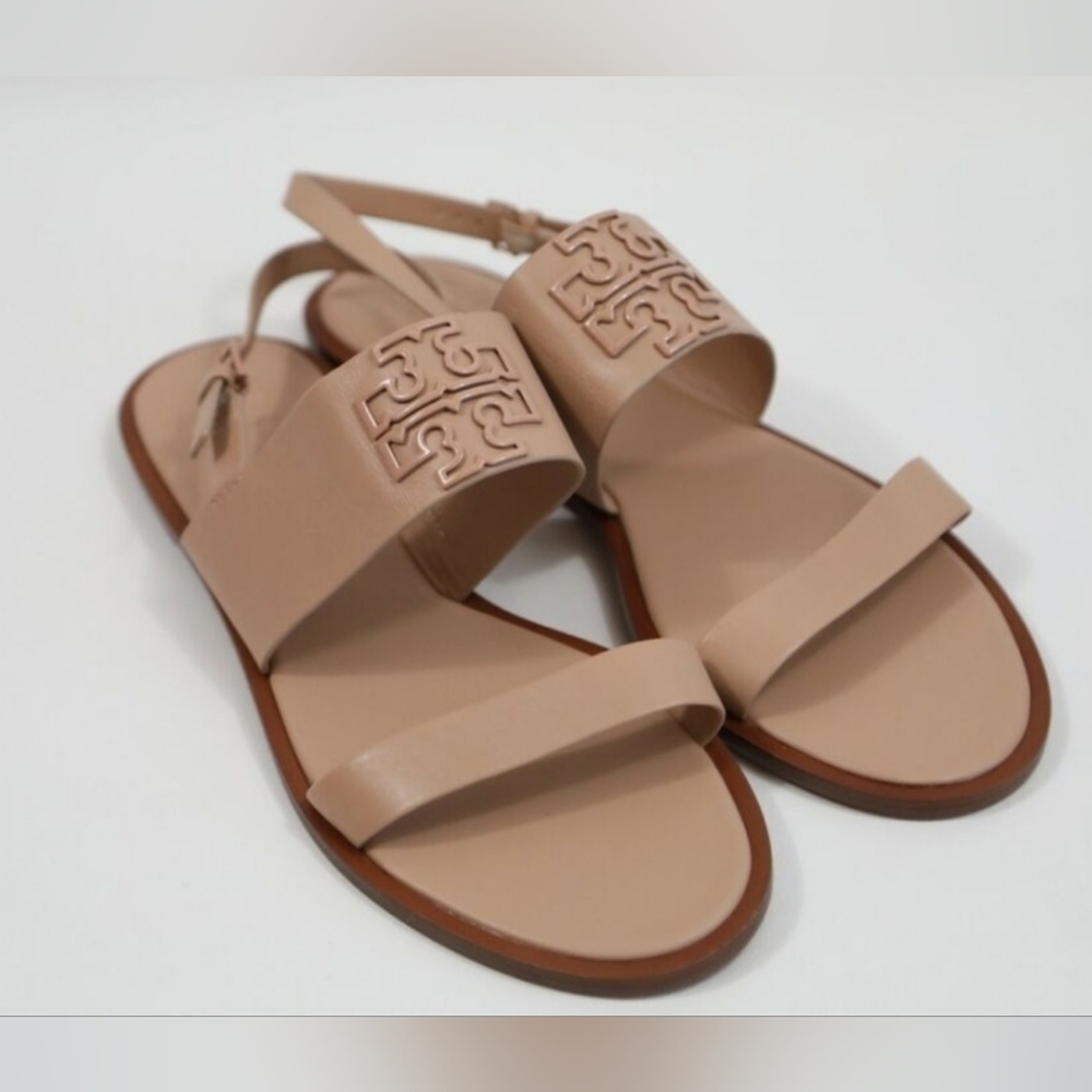 Tory Burch Designer Jute Melinda Nude Tan Pink Leather Sandals 6